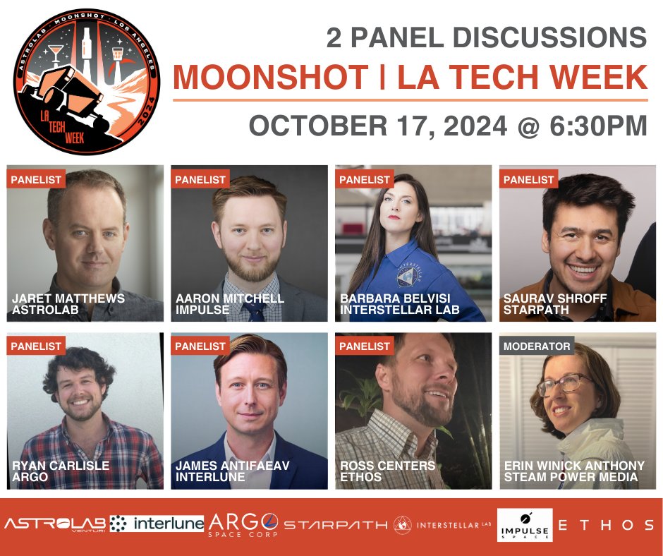 It's time to take your Moonshot at Astrolab HQ for LA Tech Week!

Come out on October 17 for our event featuring two panels where you'll hear directly from the innovators who are building the foundations of the lunar economy.

RSVP today: partiful.com/e/cIZGkqMVrpWT…