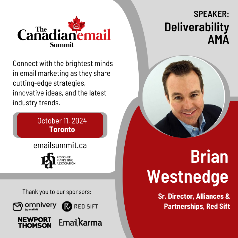 bwestnedge's tweet photo. With BFCM  looming, I'm putting deliverability experts in the hot seat this Friday @EmailSummit_CA. Ask your burning  questions about staying out of the spam folder and maximizing your inbox placement, and use this link to save $100 on your registration https://t.co/oIESfqyXom https://t.co/GIt8nzDMmc