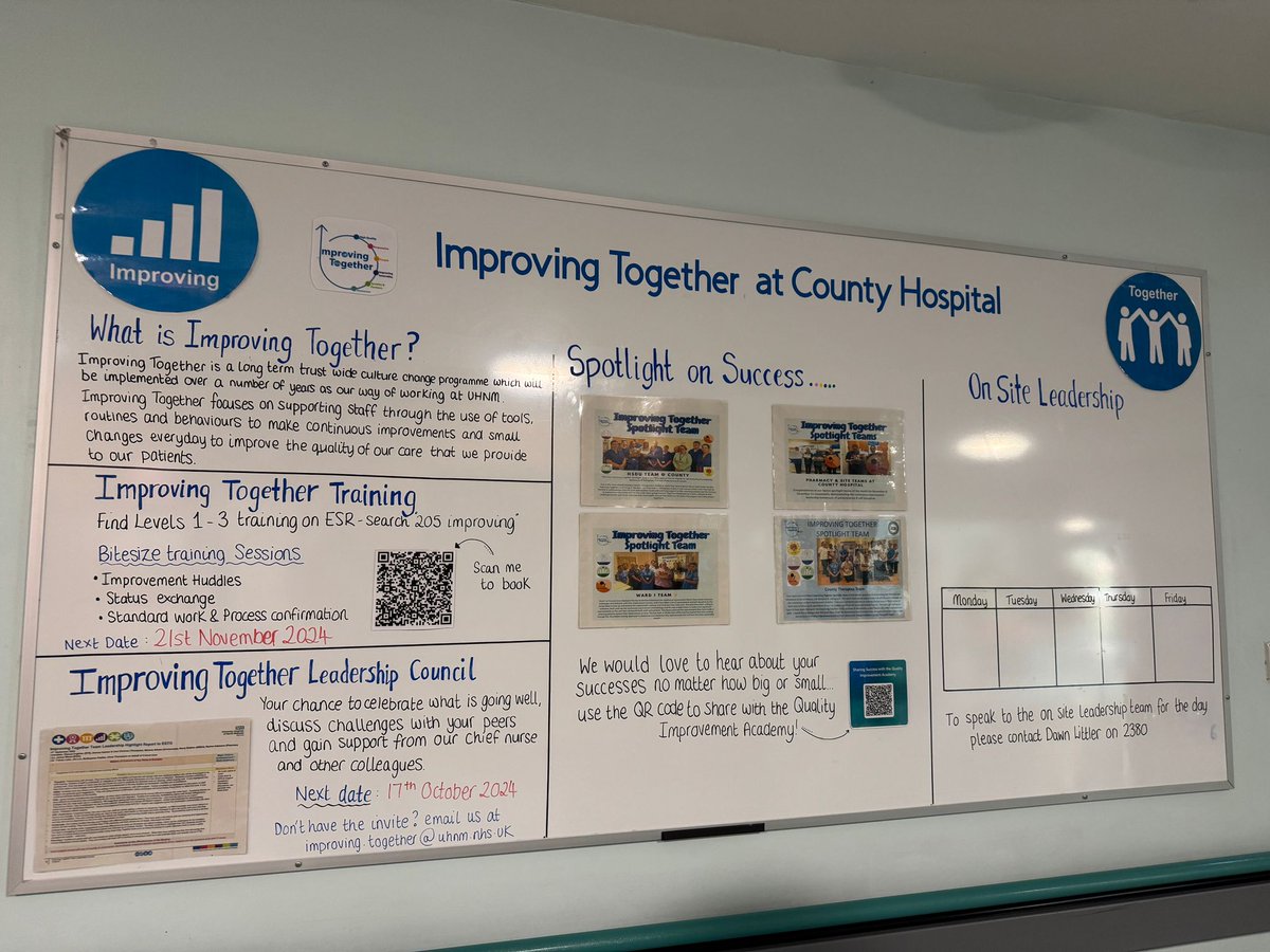 Improving Together (@uhnmqiacademy) on Twitter photo Check out our new 'Improving Together' board at County Hospital! It explains what 'Improving Together' is all about, links to our ESR online training, highlights teams in the spotlight, and will show our on-site leadership for each day. Stop by to stay informed <a href="/UHNM_NHS/">UHNM NHS Trust π₯</a> Check out our new 'Improving Together' board at County Hospital! It explains what 'Improving Together' is all about, links to our ESR online training, highlights teams in the spotlight, and will show our on-site leadership for each day. Stop by to stay informed <a href="/UHNM_NHS/">UHNM NHS Trust π₯</a>
