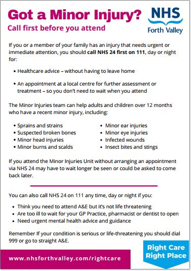Current advice from NHS Forth Valley about minor injuries.