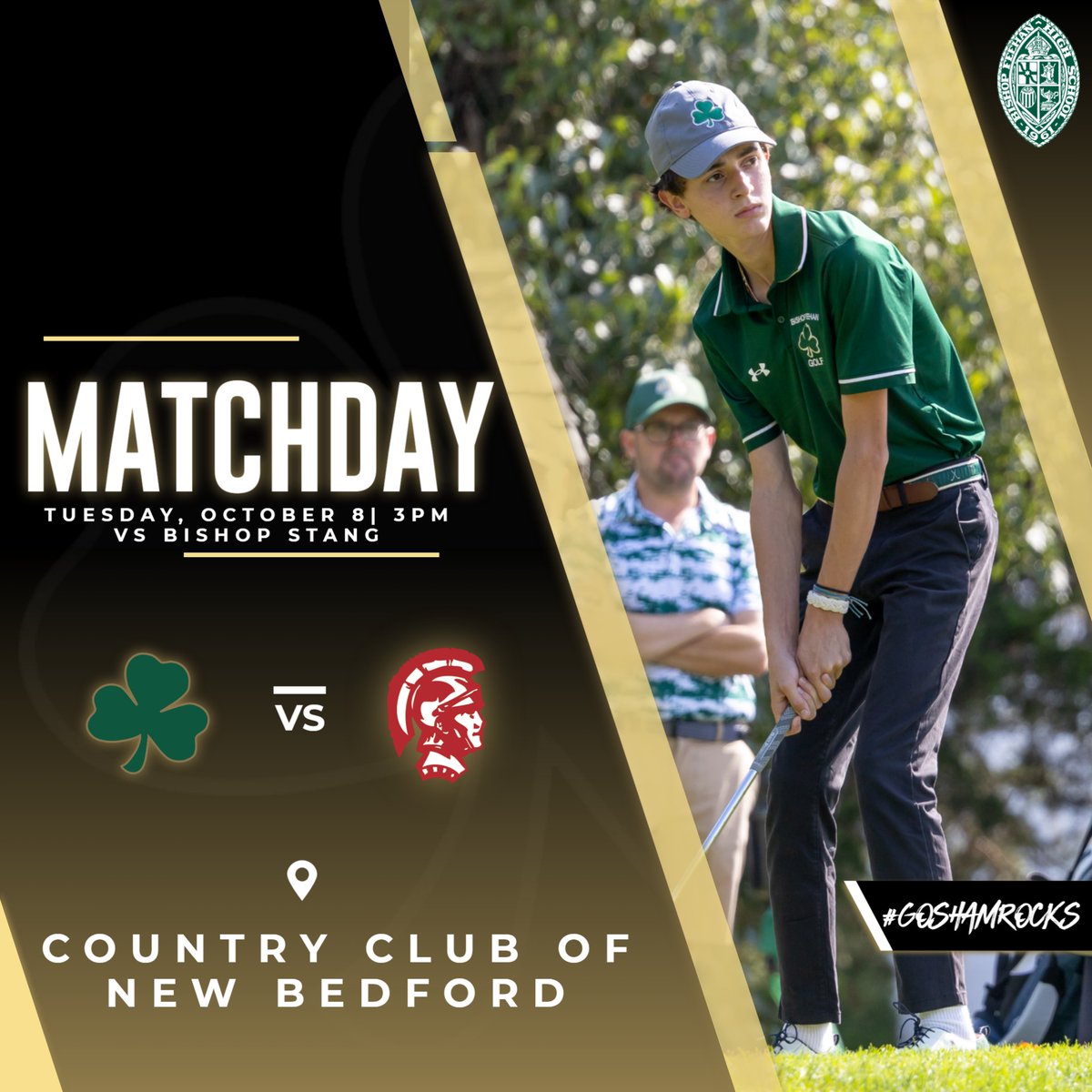 GAMEDAY!!
<a href="/Feehan_Golf/">Bishop Feehan Golf</a> vs <a href="/BishopStangAD/">Stang Athletics</a> 
⏰3:00 📍Country Club of New Bedford
<a href="/Feehan_XCTrack/">Bishop Feehan XC | Track</a> vs <a href="/BishopStangAD/">Stang Athletics</a> 
⏰4:00 📍Bishop Stang
<a href="/Feehan_VBall/">Bishop Feehan Girl’s Volleyball</a> vs <a href="/SpellmanSports/">Spellman Athletics</a> 
⏰5:15 📍Cardinal Spellman
#GoShamrocks
<a href="/BishopFeehanHS/">Bishop Feehan</a>