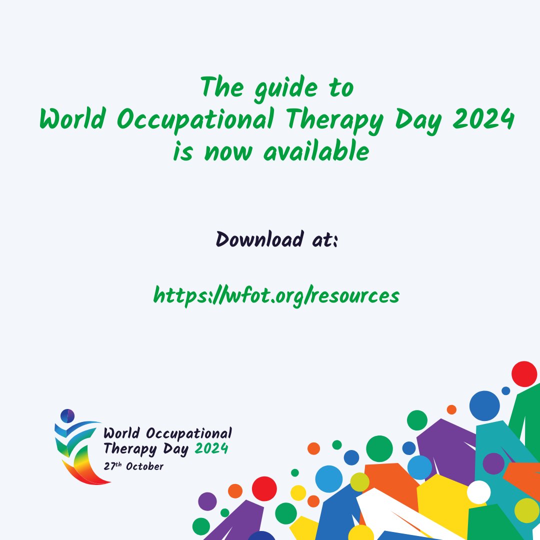 The Guide to World Occupational Therapy Day 2024 is now available. You can download it via this link wfot.org/resourcesand find out more about the ways you can promote our theme “Occupational Therapy for All” #WorldOTDay