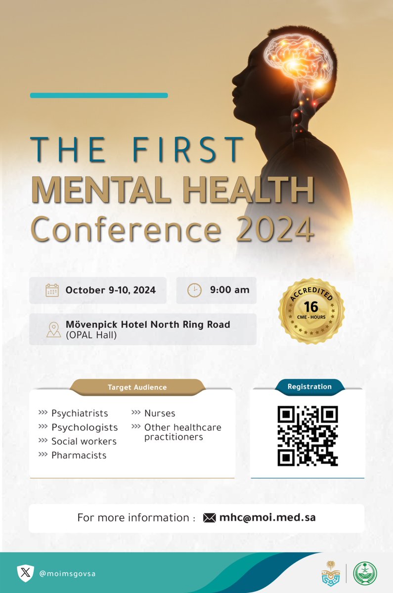 moimsgovsa's tweet photo. Join us for the First Mental Health Conference 2024, Don’t miss this transformative event!
 9-10 October 2024 at 9:00AM

#MentalHealth2024
#الخدمات_الطبية
#وزارة_الداخلية https://t.co/9UT1yOnsn9