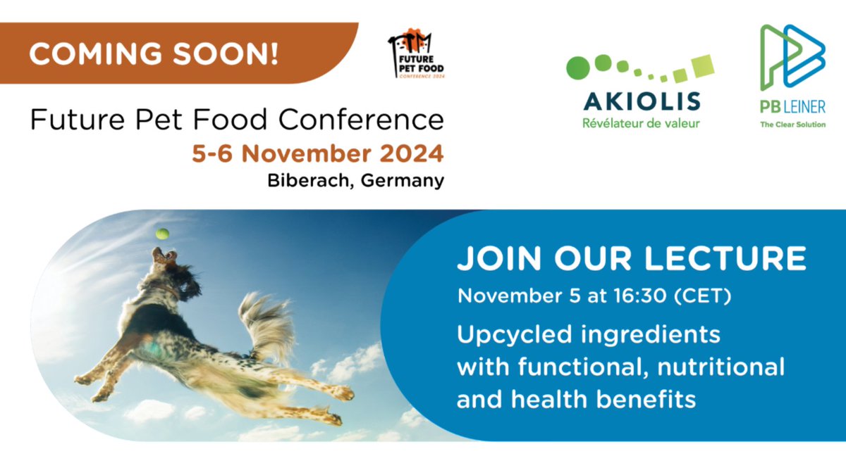 We're thrilled to be part of the Future Pet Food Conference on November 5-6, where we'll introduce our upcycled ingredients for advanced pet food formulations! 🐶🐱🐾 

#upcycling #gelatin #collagenpeptides #petfood #pbleiner #akiolis #futurepetfood #multivacgroup #handtmann