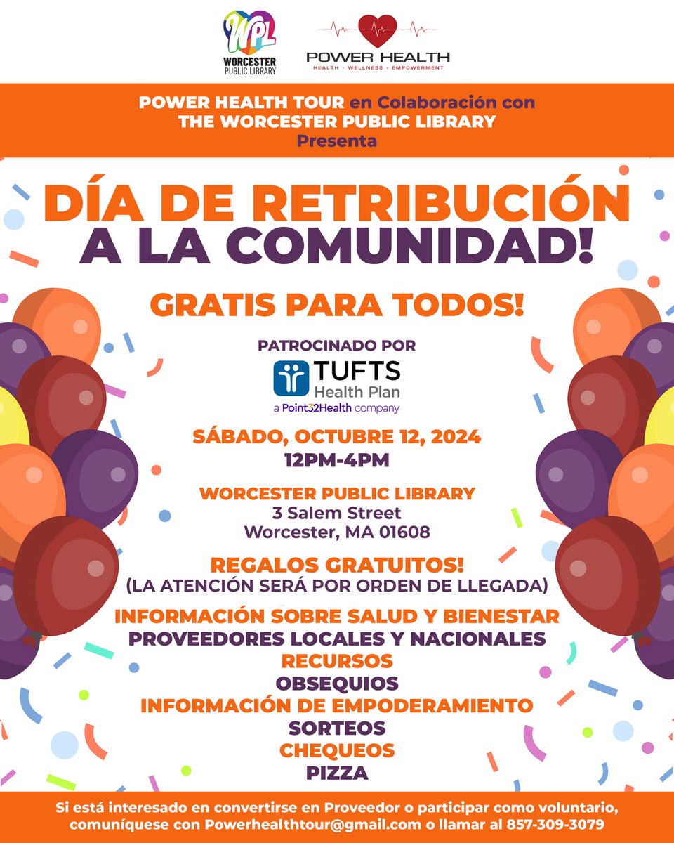 ESWAorg's tweet photo. This Saturday! We're excited about the upcoming #CommunityGiveBackDay sponsored by #ThePowerHealthTour, in #WorcesterMA on Saturday, October 12th, 12:00-4:00pm at the #WorcesterPublicLibrary 5 Salem Street. https://t.co/aBpxlLc5Xb