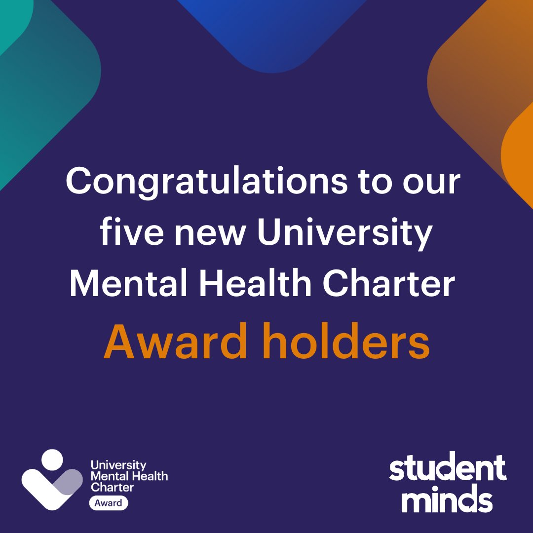 StudentMindsOrg's tweet image. We’re delighted to share the following unis have received a #UniMentalHealthCharter Award 👇

- @TeessideUni 
- @HuddersfieldUni
- @OfficialUoM 
- @unilincoln
- @UniofBath

Find out more: hub.studentminds.org.uk/fiveuniversiti…
