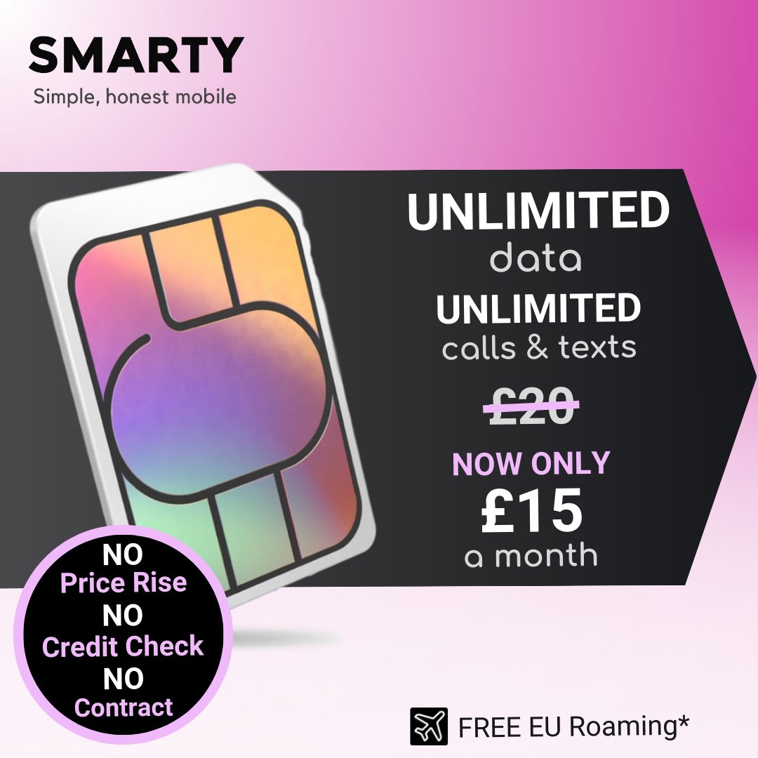 Phones_Limited's tweet image. Switch &amp;amp; Save with #SIMOnly
Get completely unlimited data, calls and SMS for just £15 a month with this limited time SIM offer. 
No credit checks, no contracts and no price rises! 
Enjoy the freedom of a 1 month rolling plan where you can cancel anytime and no unexpected price