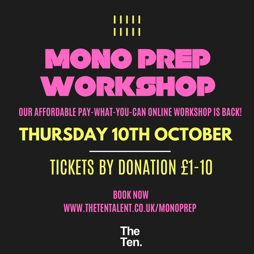Todya is the last chance to book onto our pay-what-you-can MonoPrep workshop this Thursday. Perfect for actors preparing speeches for drama schools. Designed to create equal opportunities for access to acting coaching with donation tickets at £1-10.