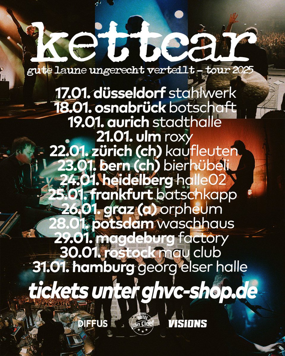 Auf Tour im Januar!

Tickets ab Donnerstag, 10.10., 10:00 Uhr
Tickets für Hamburg ab Donnerstag, 10.10., 20:00 Uhr