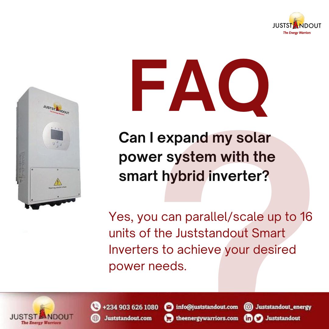 JUSTSTANDOUT's tweet image. Ready to expand your solar power system? 🌞 Absolutely! The Juststandout #SmartHybrid and #StringInverter is highly #scalable, allowing you to easily add more #solarpanels or #batterystorage as your energy needs grow. Plus, with the #capability to #parallel up to 16 units, ..1