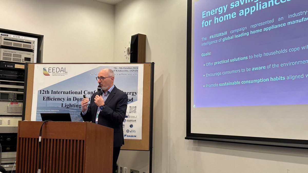 APPLiA_Europe's tweet photo. Today APPLiA's Director General, @paolofromfar, presented our #killURbill campaign at the International Conference on Energy Efficiency in Domestic Appliances and Lighting in Kitakyushu-city, Japan 🇯🇵

⚡ Initially launched in October 2022 in the face of the energy crisis, the campaign aims to inspire consumers to make small yet effective changes in their approach to using home appliances. 

🗞️Read the press release: https://t.co/HeIteGYCpw

🔎Explore our campaign: https://t.co/clPoU1mo7x