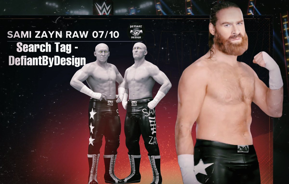 DefiantDesign_'s tweet photo. Sami Zayn 07/10 #WWERaw attire and custom render now uploaded to #WWE2K24 Community Creations!
Just port attire over to in game Sami of your choice!
Search tag #DefiantByDesign https://t.co/lS0o5JcPLN
