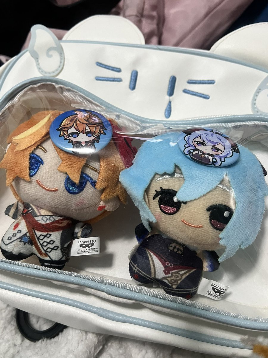 me and pookie got turned to pins and plushies 😭 .
