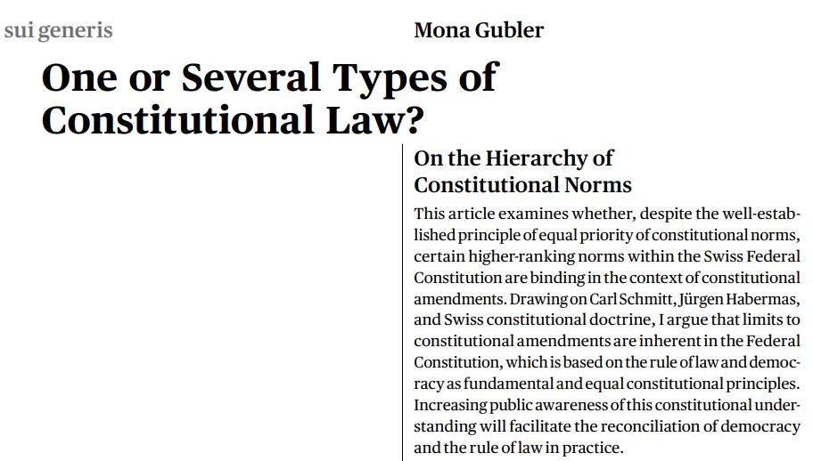 New Publication: One or Several Types of Constitutional Law? (by Mona Gubler): doi.org/10.21257/sg.264