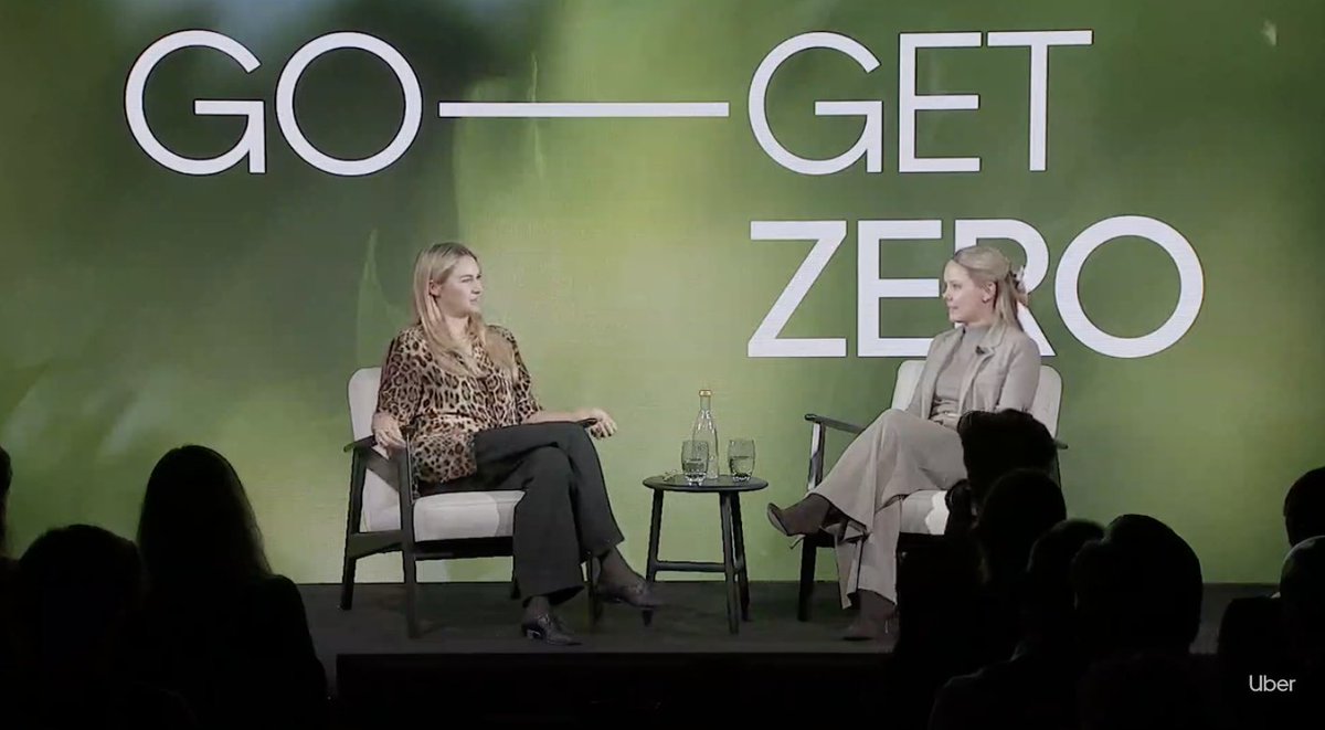 Uber's tweet photo. "I think people want to care," @shailenewoodley, actor and environmental activist, in conversation with Uber’s @JillHazelbaker #GoGetZero https://t.co/LH2TAYIvnp