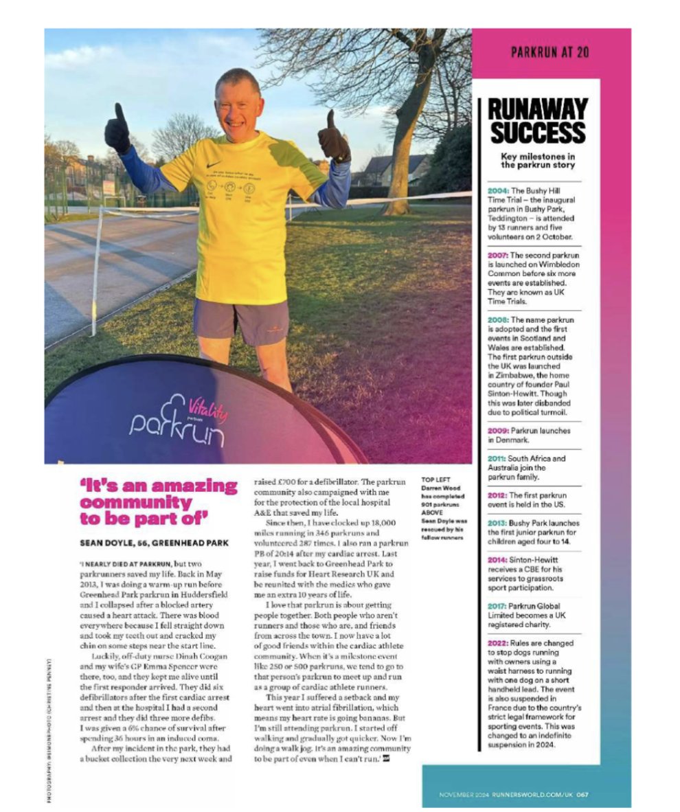 heartresearchuk's tweet image. Our very own Sean has had his story featured in @runnersworld 🏃‍♀️ Read his story of how he had a heart attack during a park run.