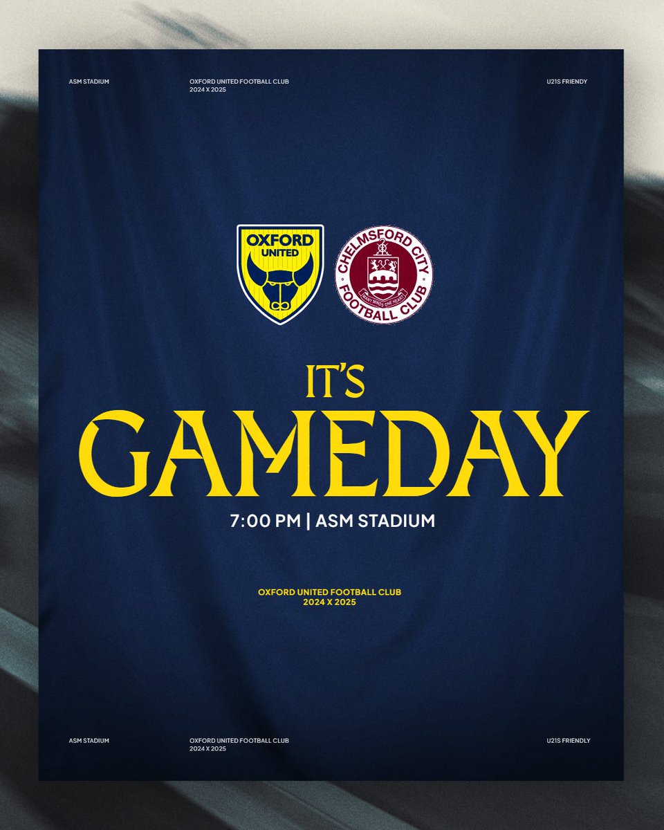 👊Our U21s are back in action this evening as they take on Chelmsford City at the ASM Stadium

🆚Chelmsford City FC
🕑7:00 PM kick off
🏟 ASM Stadium

🟡🔵 #OUFC | #COYY
