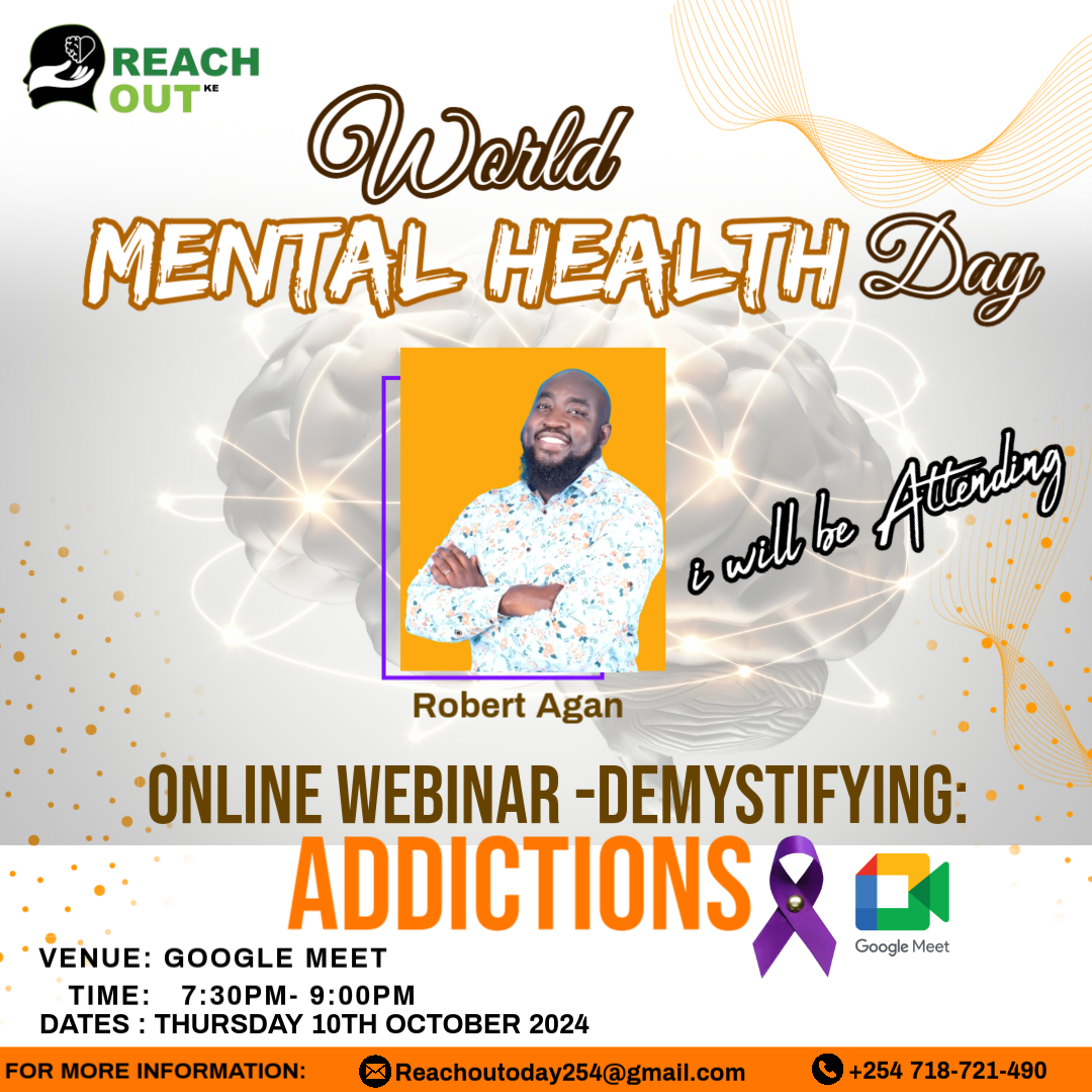 Reach_OutKe1's tweet photo. We advocate for wellness and good state of our being ,lets converge this coming Thursday to talk about ADDICTION ,its causes and solution as we mark the World Mental Health Day.
Lets Join in the Conversation
Use and Share the Link Below.
https://t.co/aXyE9uBTIr https://t.co/WNwA4SQMIl