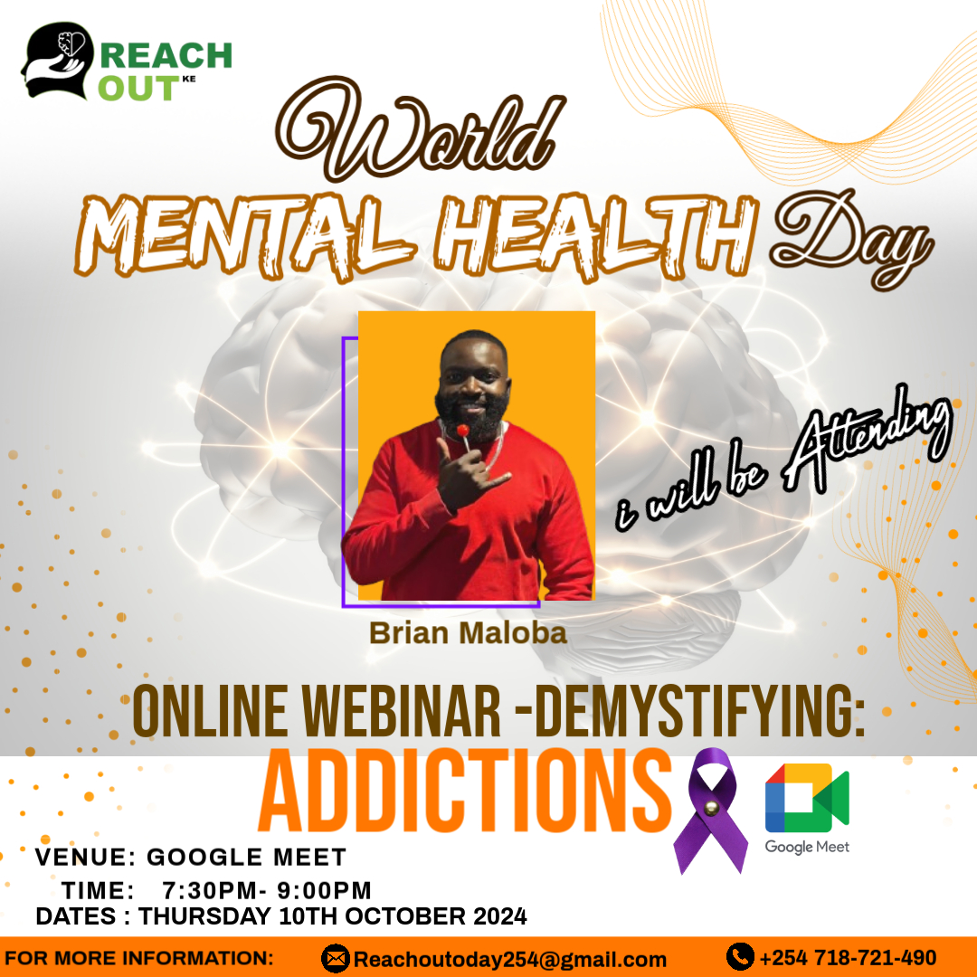 Reach_OutKe1's tweet photo. We advocate for wellness and good state of our being ,lets converge this coming Thursday to talk about ADDICTION ,its causes and solution as we mark the World Mental Health Day.
Lets Join in the Conversation
Use and Share the Link Below.
https://t.co/aXyE9uBTIr https://t.co/WNwA4SQMIl