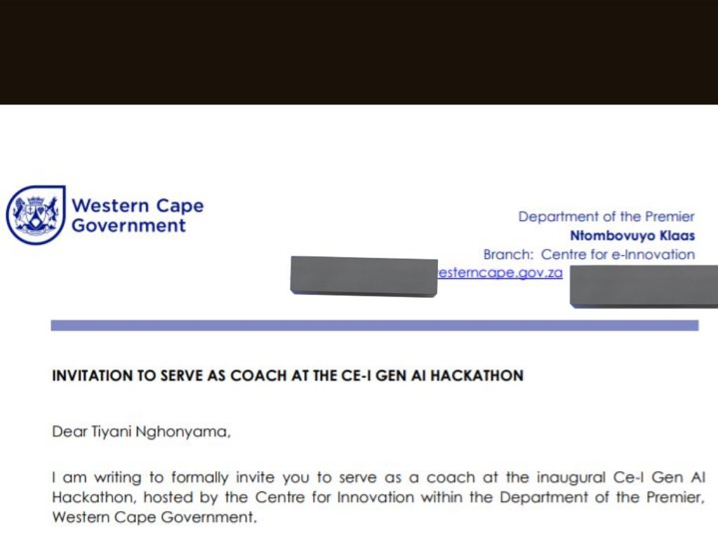 I'm in Stellenbosch this week, honouring an invite by the Department of the Premier in the Western Cape to be a coach for their CE-I GEN AI Hackathon. 

Together with our key strategic partners <a href="/cpsi_sa/">CPSI South Africa</a>, we are supporting the efforts towards citizen-centric solutions development.