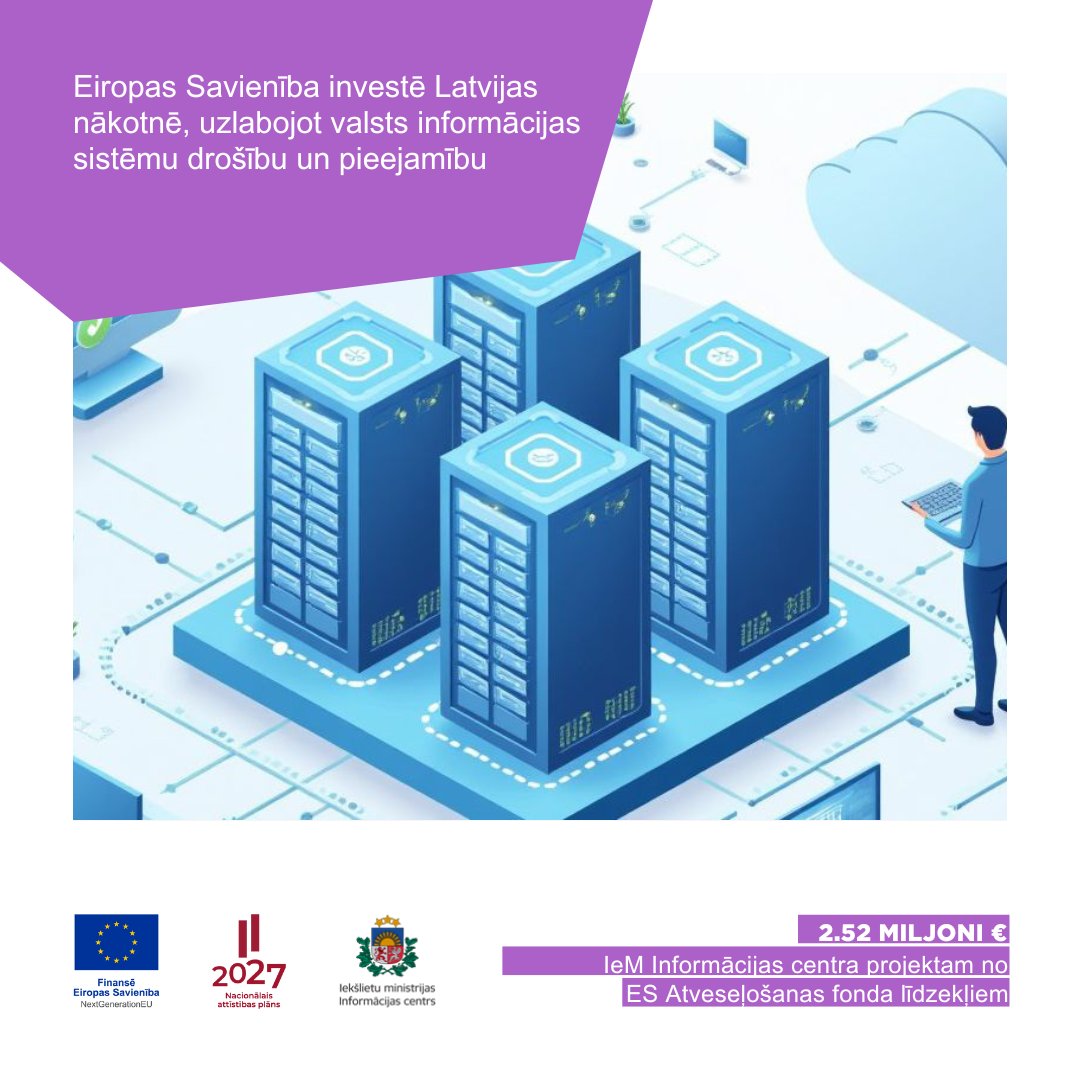 Ar Eiropas Savienības atbalstu uzsākam mākoņdatošanas pakalpojumu attīstību valsts federētā mākoņa ietvaros.
👉🏼Plašāk lasiet: ic.iem.gov.lv/lv/jaunums/eir…
#ESfondi, #Atveseļošanasfonds, #NextGenEU