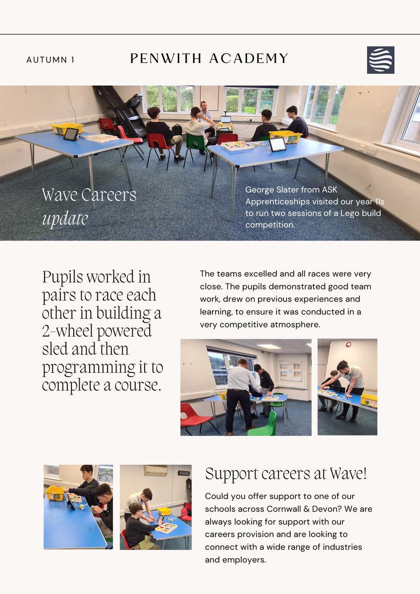 Inspiring Careers @ Wave Multi Academy Trust (@wave_careers) on Twitter photo George Slater from ASK Apprenticeships visited our year 11s at <a href="/ApaPenwith/">Penwith APA</a> to run two sessions of a Lego build competition. Pupils worked in pairs to race each other in building a 2-wheel powered sled and then programming it to complete a course. George Slater from ASK Apprenticeships visited our year 11s at <a href="/ApaPenwith/">Penwith APA</a> to run two sessions of a Lego build competition. Pupils worked in pairs to race each other in building a 2-wheel powered sled and then programming it to complete a course.