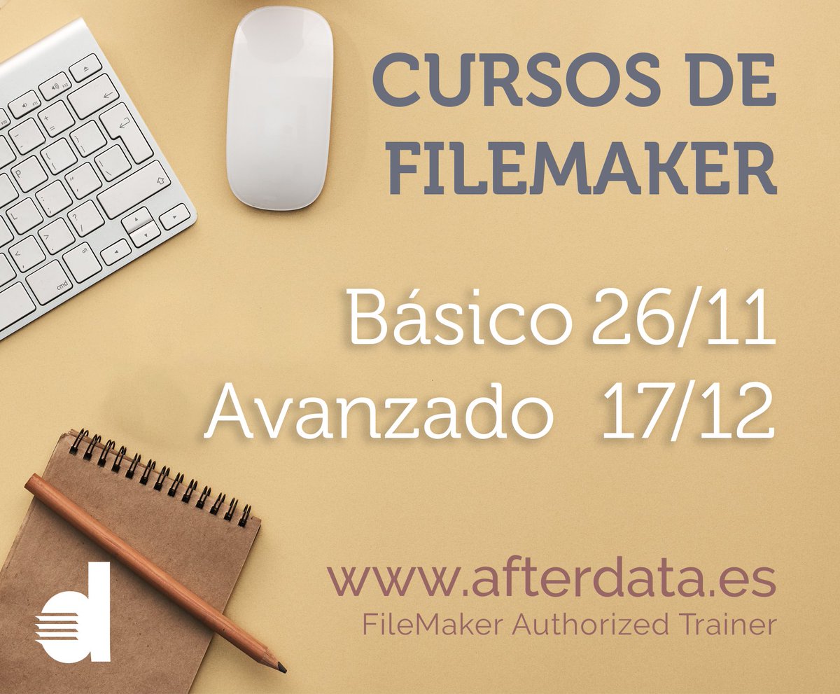 Ya tenemos las fechas de los próximos #cursos de #FileMaker:
- curso básico: 26/11
- curso avanzado: 17/12
Más info en afterdata.es/cursos