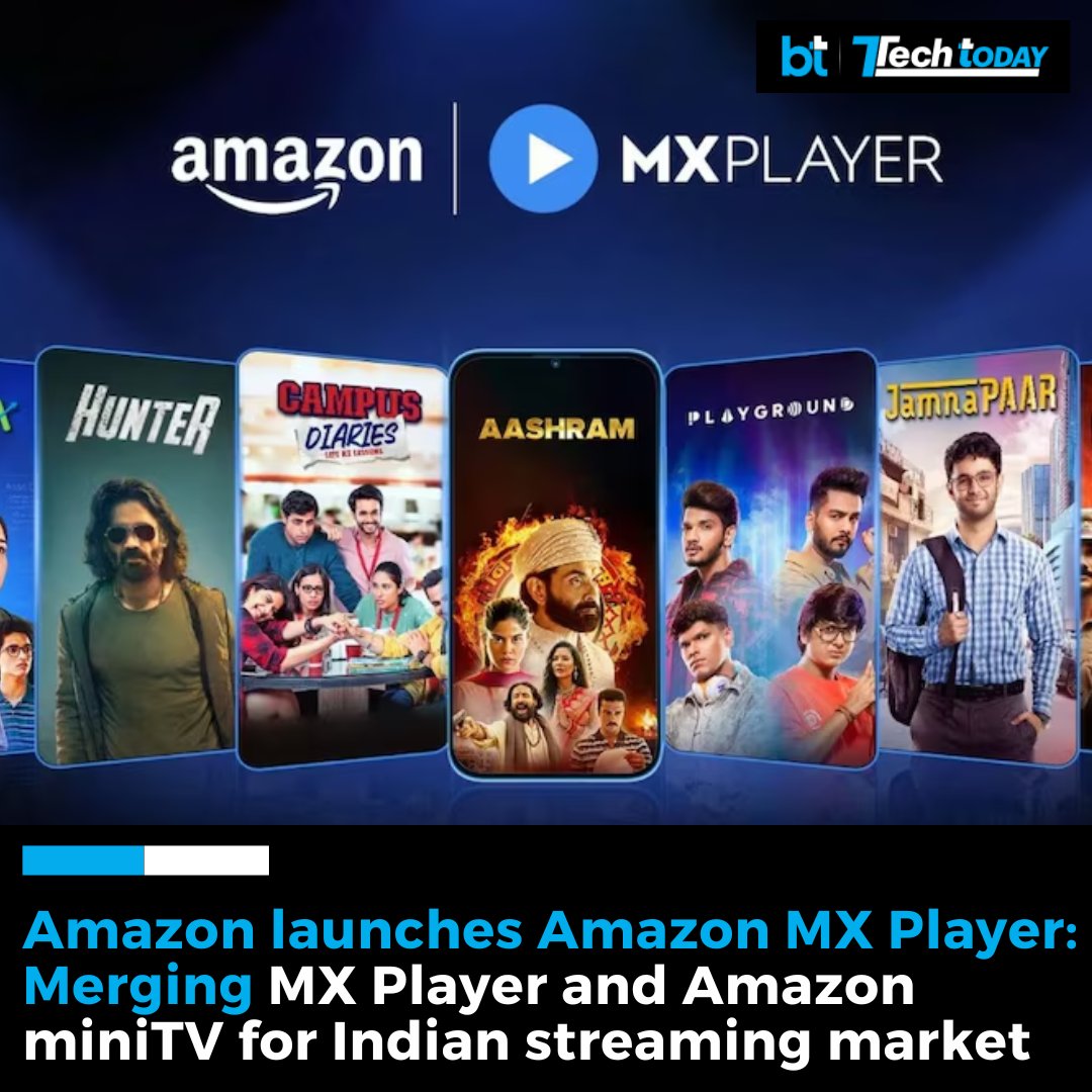 business_today's tweet photo. 📱#TechToday | #Amazon has unveiled its latest venture into the Indian streaming market with #AmazonMXPlayer, a new ad-supported video-on-demand platform. Born from the merger of #MXPlayer and #AmazonminiTV, this service combines popular content from both streaming platforms, providing a diverse library of shows, films, and originals in multiple languages and genres.
➡️ This deal provides Amazon with a strategic "distribution and marketing partner," which could help Amazon MX Player establish a stronger foothold, especially in smaller cities where MX Player already enjoys a significant presence.
Read More 👉 https://t.co/aLam11eUND
