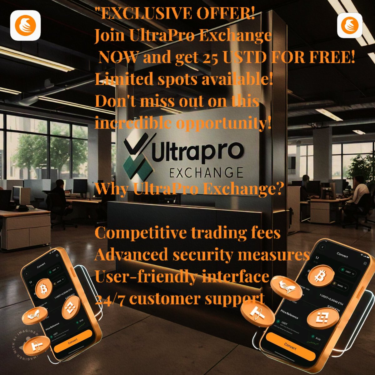 MerixIntel's tweet photo. "REFER AND EARN!
Invite friends to UltraPro Exchange and:
Earn 10% commission on referrals
Get exclusive rewards on each referral to earn 2USDT.
Climb the referral leaderboard!
#UltraProExchange
@ultraproex

DON'T MISS OUT!
Join UltraPro Exchange today and:
Get 25 USTD FREE https://t.co/7PhUAVAW4f
