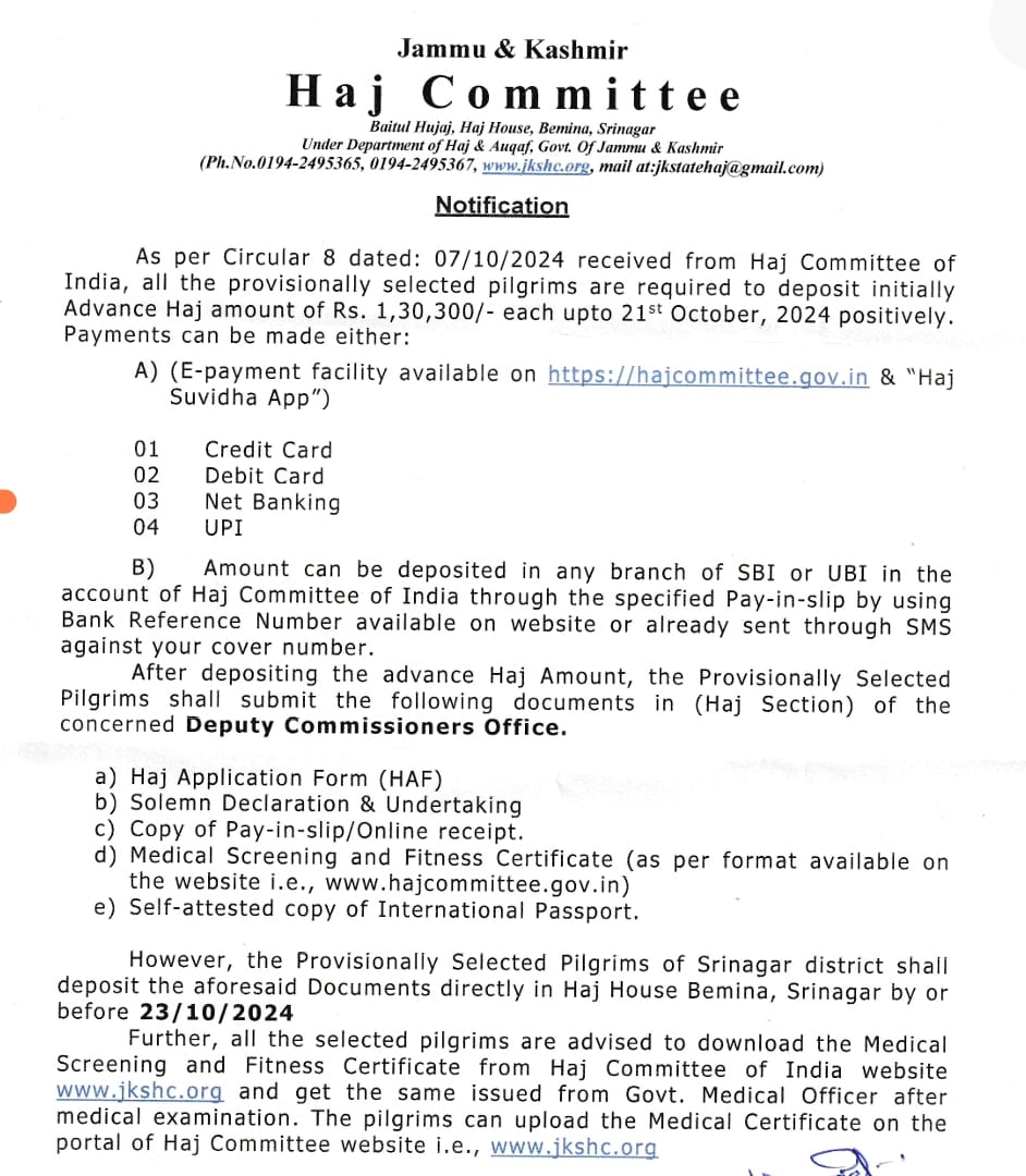 Deposition of Advance Haj Amount by the Selected Haj Pilgrims of Haj-2025.
