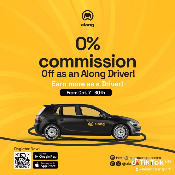 AlongxTransport's tweet image. Time to earn more like a boss as an @AlongxTransport driver.
From 7th Oct to 30th Oct, @AlongxTransport is taking 0% commission!

You know what that means.

Download the app,start getting rides,make money, &amp;amp; repeat.

#drivers #alongtransport #speeddarlington #sidehustle #wike