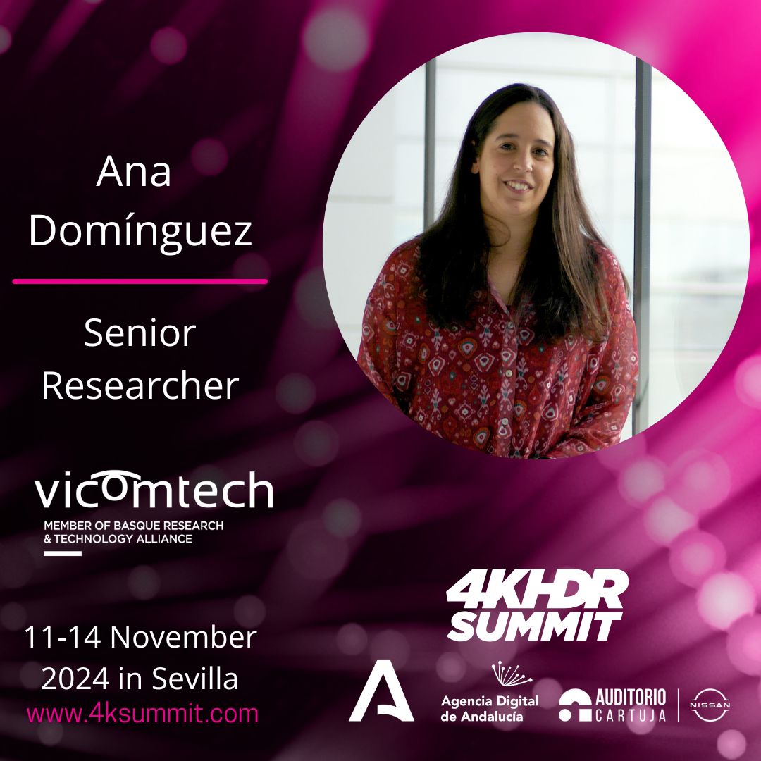 🎙️ 𝐒𝐩𝐞𝐚𝐤𝐞𝐫:  Ana Domínguez, Senior Researcher at the <a href="/Vicomtech/">Vicomtech</a> Foundation, Basque Research and Technology Alliance (BRTA).

🗣️ 𝐓𝐨𝐩𝐢𝐜: Volumetric Video: Challenges and Applications in Audiovisual Production

#4KHDRSummit