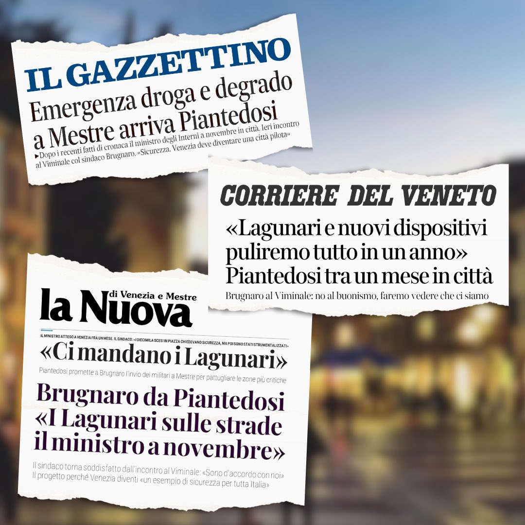 L’incontro con il Ministro dell’Interno, Matteo Piantedosi, è stato molto positivo e verrà qui a novembre.

Lavoreremo ancora di più, su più fronti e con nuovi dispositivi operativi per garantire sicurezza, e far diventare #Venezia un esempio per altre Città. 

Vogliamo che i