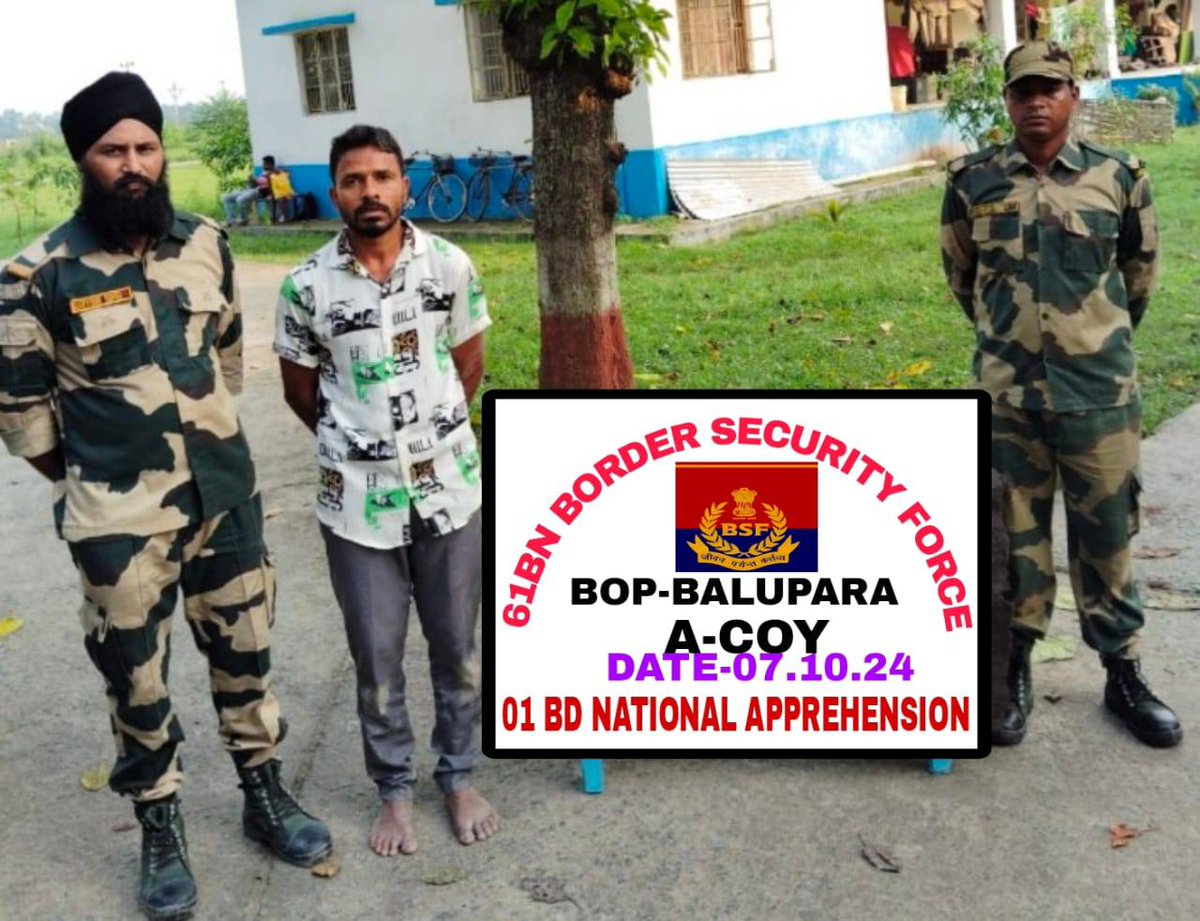 SnehaRajpoot12's tweet photo. Very good to hear this news that BSF has arrested 4 Bangladeshi smugglers.
#InfiltratorsApprehended #VivianDsena #VineshPhogat #ArrestZubair #BB18 #WWERaw #TejRan #AliceKaushik https://t.co/z9IWFgkxr3