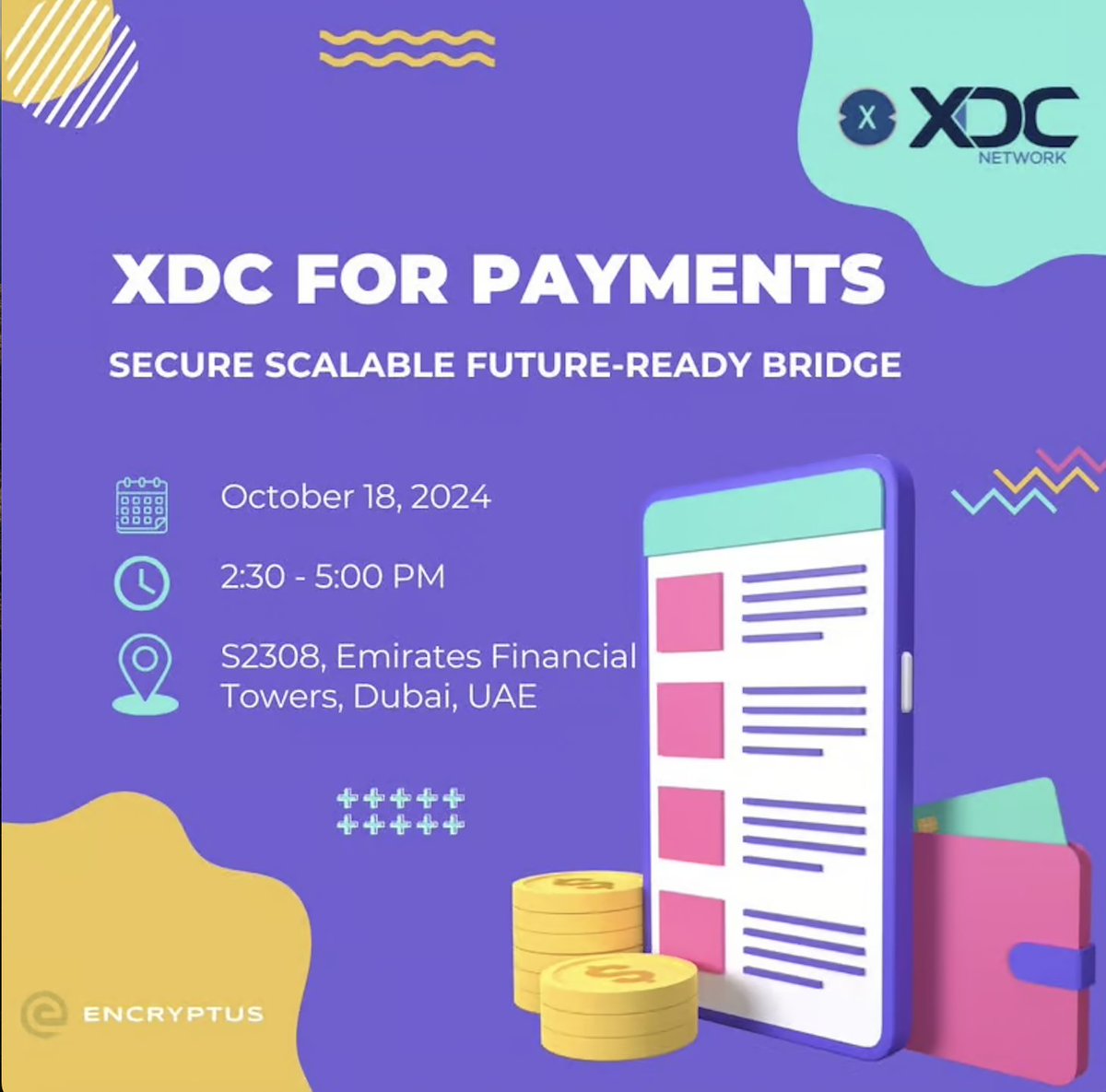 EncryptusGlobal's tweet image. Join us at the XDC For Payments event!

Discover how @XDCFoundation is transforming global #payments with secure, #scalable, and low-cost cross-border transaction solutions powered by Encryptus.

📍 Location: Emirates Financial Towers, Dubai
📅 Date: Friday, October 18
👉…