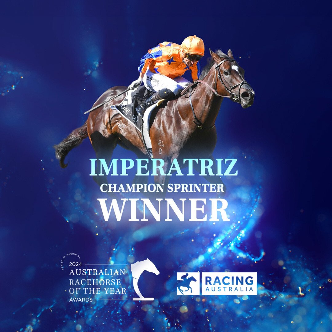 RacingSA's tweet photo. 5 Group 1 victories, it just had to be. Imperatriz is the 2023/24 Champion Sprinter 🟠🔵

Congratulations to all connections &amp; @TeAkauRacing, what an unforgettable season!

#AustralianRacehorseOfTheYear https://t.co/SOBbqERewd