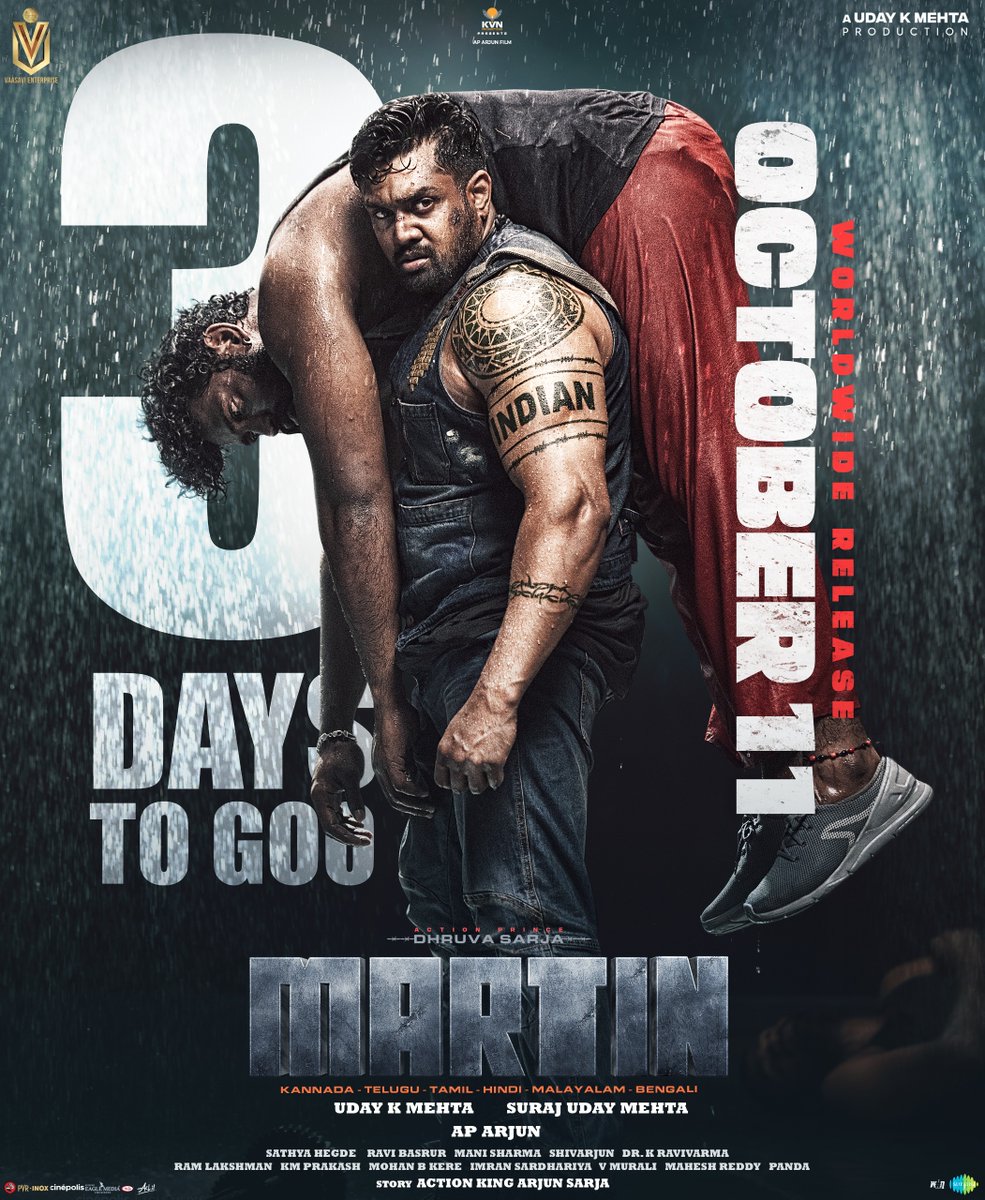 TamilCinemaInf1's tweet photo. #Martin

#Poster

3 days to go

#tciTimeline #08Oct2024
#DhruvaSarja #UdayKMehta #ArjunSarja https://t.co/j2bLsa77Vv