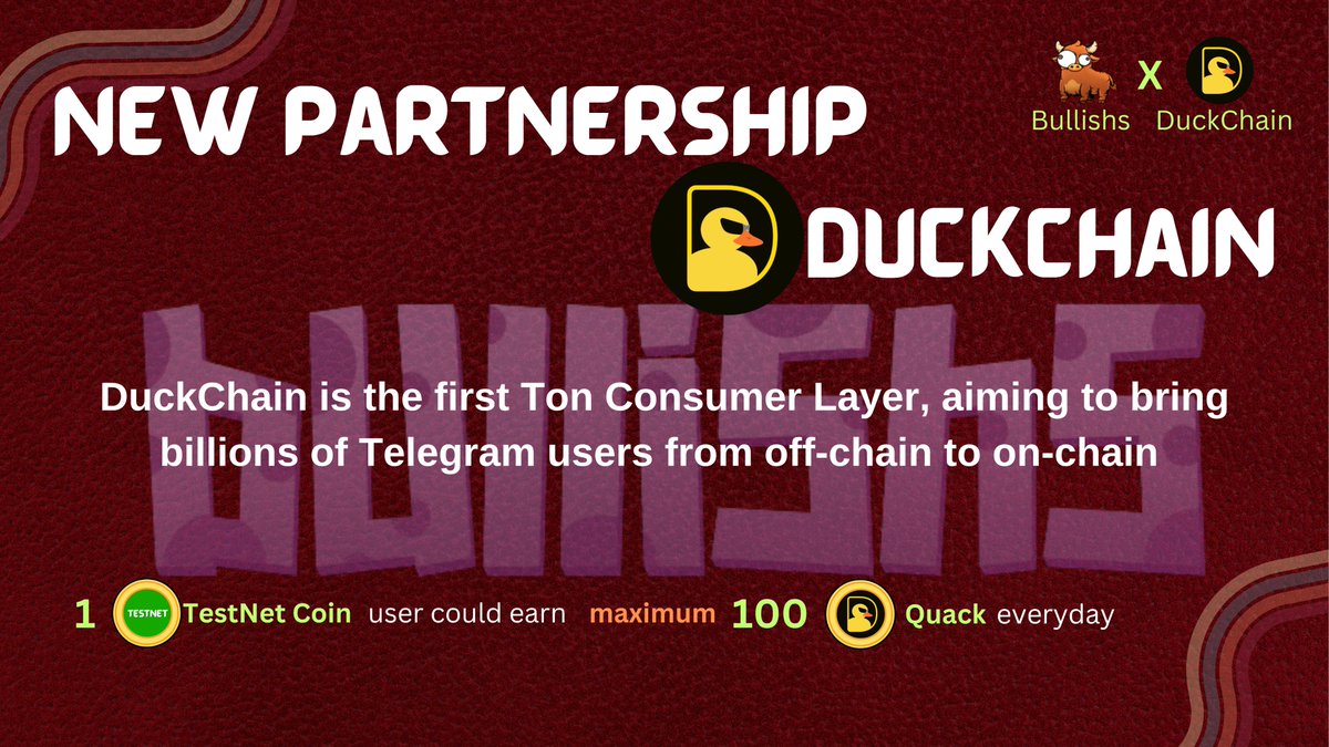 bullishs_io's tweet photo. 🥳Happy Partnership with @Duck_Chain 

🎁1 User could earn 100 Quack(DuckChain Official Points) per day on TestNet.

🔥All the Quack will be sent to userAddress at the beginning of the MainNet Launch.

🔗TG miniapp : https://t.co/BtDXGfAdAC or PCLink: https://t.co/5FjcBKnJsg https://t.co/Oy5XpOhBjJ