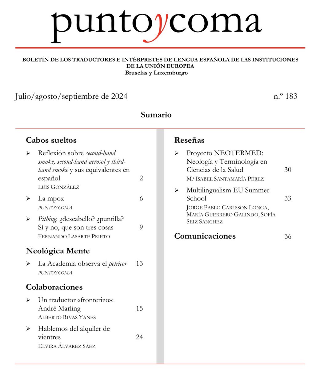 navarrotradmed's tweet photo. Publicado el número 183 de la revista traductoril

          ‘Puntoycoma’ 🇪🇺

PDF gratuito (40 págs.): https://t.co/4TMbTMZRnt https://t.co/KXxQXc9VYX