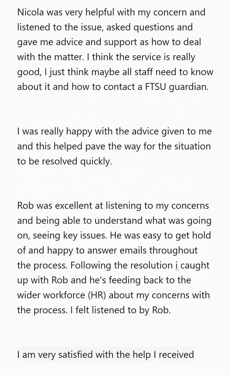 When you access the Freedom To Speak Guardian we aim to give you feedback on how your case was handled once it has been escalated by us. We also like to receive feedback on your experiences with Speaking up <a href="/UHNM_NHS/">UHNM NHS Trust 🏥</a> Below are some examples of what people have had to say about us