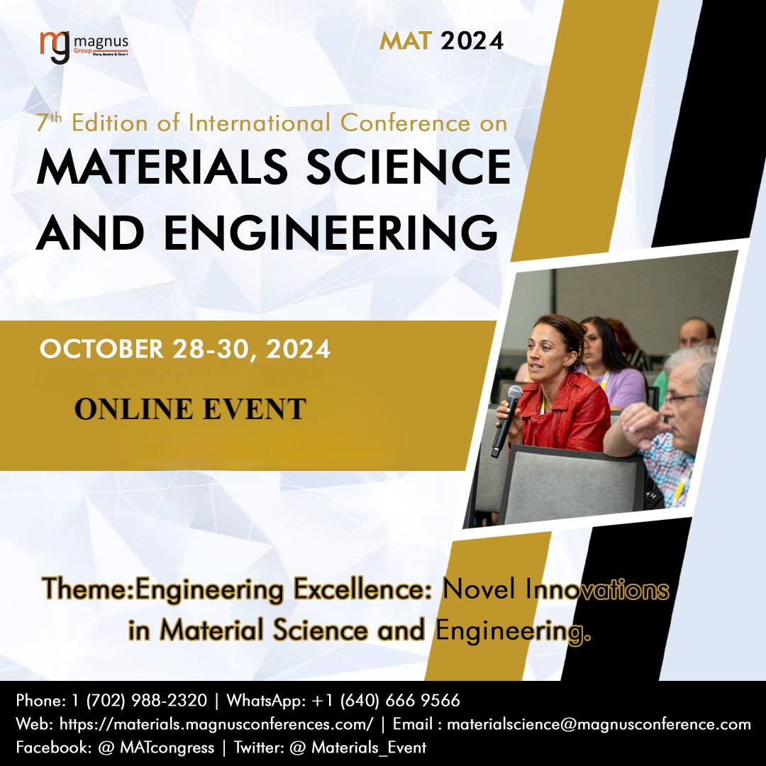 Materials_Event's tweet photo. 📢FINAL CALL📢Join us @Materials_Event organized by @magnus_group 
📅October 28-30, 2024 | ONLINE EVENT
❗️Confirm your slot: https://t.co/5VBySmvoFn
☎️: 17029882320
📱: 16406669566
📧: materialscience@magnusconference.com https://t.co/r6ofkX836z