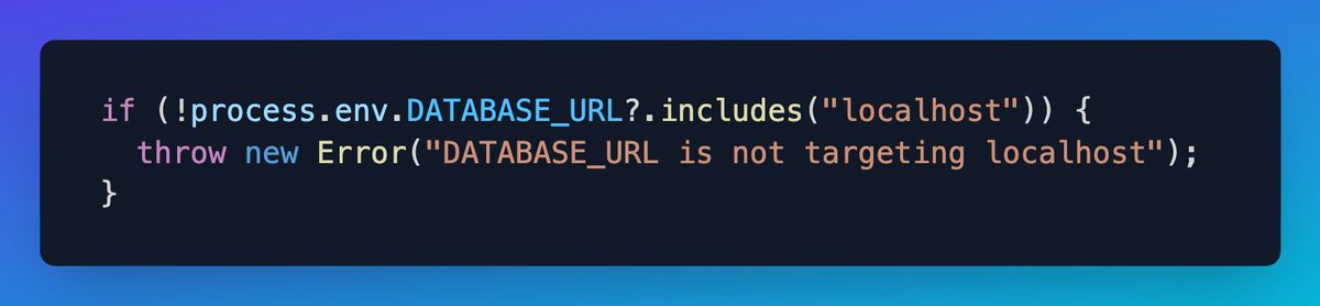 mattpocockuk's tweet image. Always make sure your local tests that work with a db target localhost.

Please don&apos;t ask me why I&apos;m posting this today