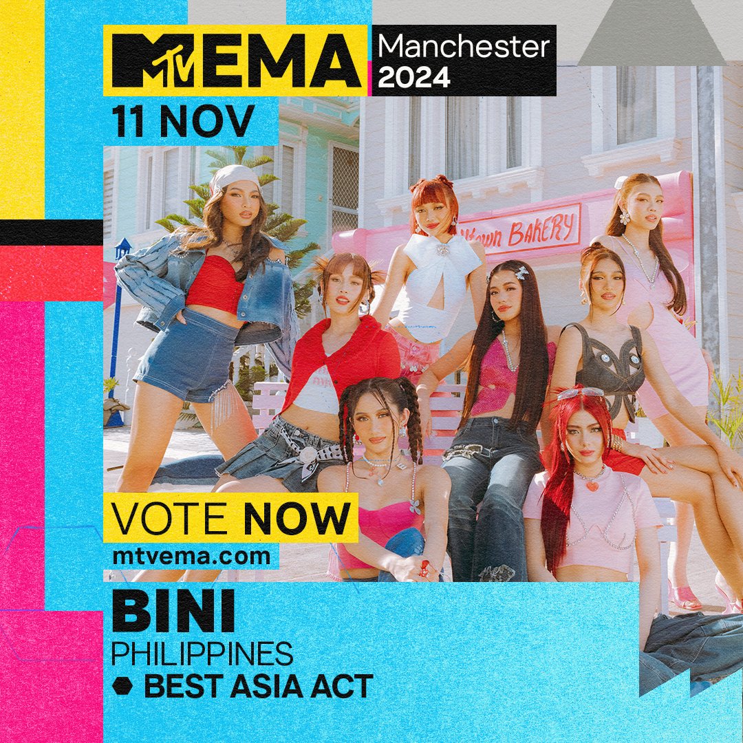 mtvasia's tweet photo. Starting off the EMA season with the Best Asia Nominee For 2024: 🇵🇭 @bini_ph 
Voting is now OPEN 🎉
 Head on over to https://t.co/TPz6QTM2RS 
#MTVEMA #BestAsiaAct #EMAs #EMA #EMA2024 https://t.co/BqNeBoapvF