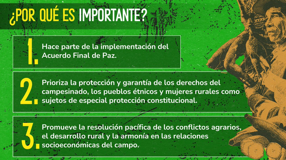 AgenciaTierras's tweet photo. La #JurisdicciónAgrariaYa ⚖️ no solo es una necesidad para alcanzar la justicia social y agraria, ✊🏾sino que su aprobación e implementación es un compromiso de país para superar la violencia y los conflictos por la tierra.🌱 Te explicamos en qué consiste y por qué es importante este mecanismo.🕊️

¡La #RevoluciónPorLaVida es con un campo justo!🫱🏾‍🫲🏽👩🏾‍🌾