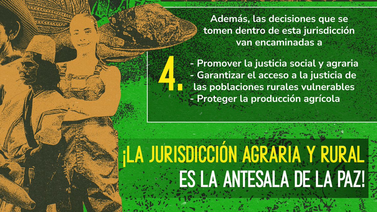 AgenciaTierras's tweet photo. La #JurisdicciónAgrariaYa ⚖️ no solo es una necesidad para alcanzar la justicia social y agraria, ✊🏾sino que su aprobación e implementación es un compromiso de país para superar la violencia y los conflictos por la tierra.🌱 Te explicamos en qué consiste y por qué es importante este mecanismo.🕊️

¡La #RevoluciónPorLaVida es con un campo justo!🫱🏾‍🫲🏽👩🏾‍🌾