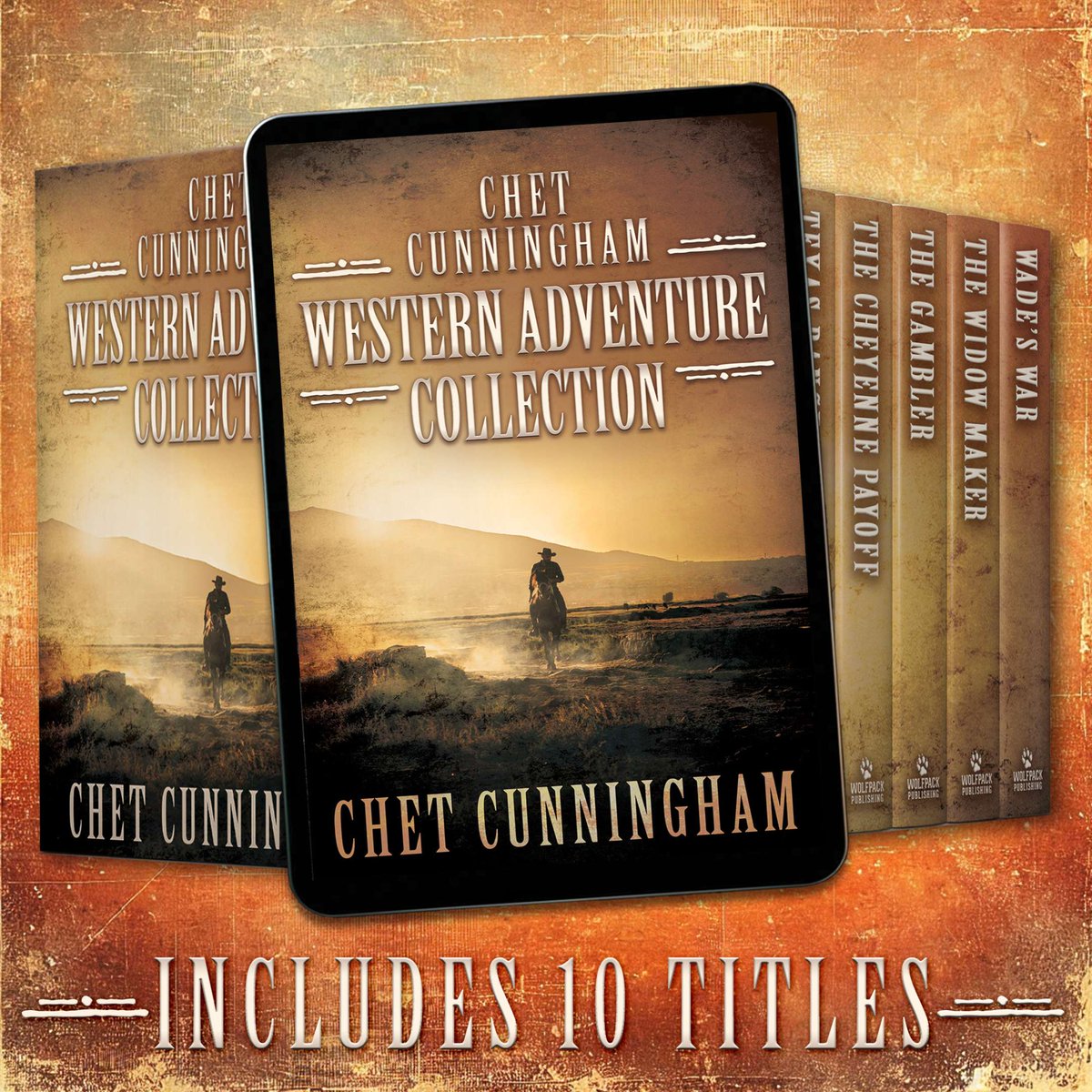 wolfpackpub's tweet photo. 10 stories. 1 wild ride. From revenge to a Confederate veteran's path, CHET CUNNINGHAM WESTERN ADVENTURE COLLECTION is full of courage, enemies, and frontier spirit. Now on Amazon and Kindle Unlimited. #WesternCollection #FrontierLegends #ActionPacked https://t.co/cxUfuJrTl1