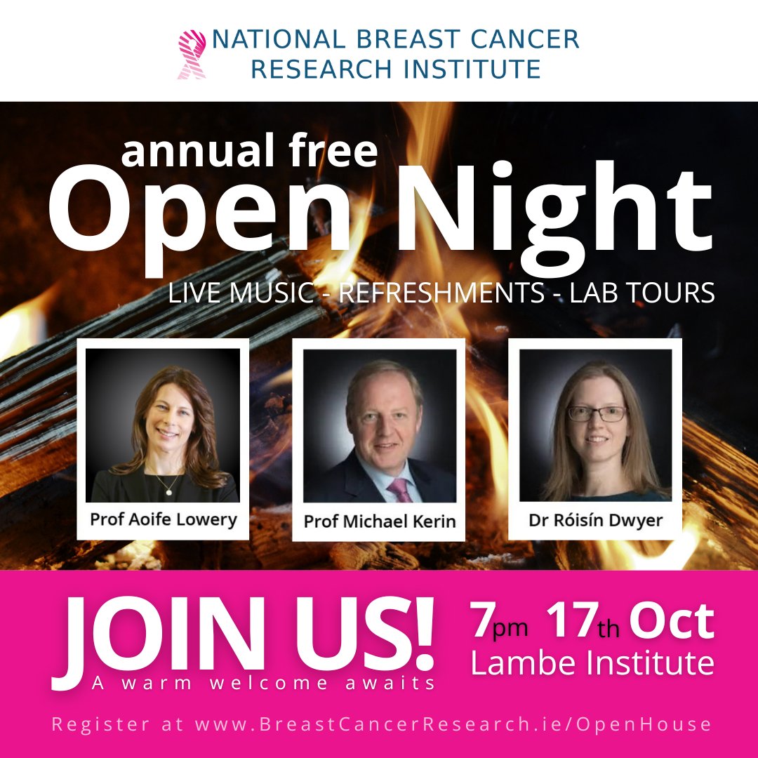 📣NBCRI Open Night

Join us for our Free, Insightful, Public Annual Open Night
📍Thurs 17th Oct, 7pm, Lambe Institute, H91 V4AY

🔥Including:
Live music
Refreshments
Lab tours
Fireside chats

📌Free registration, but to manage attendee numbers, register at BreastCancerResearch.ie/OpenHouse