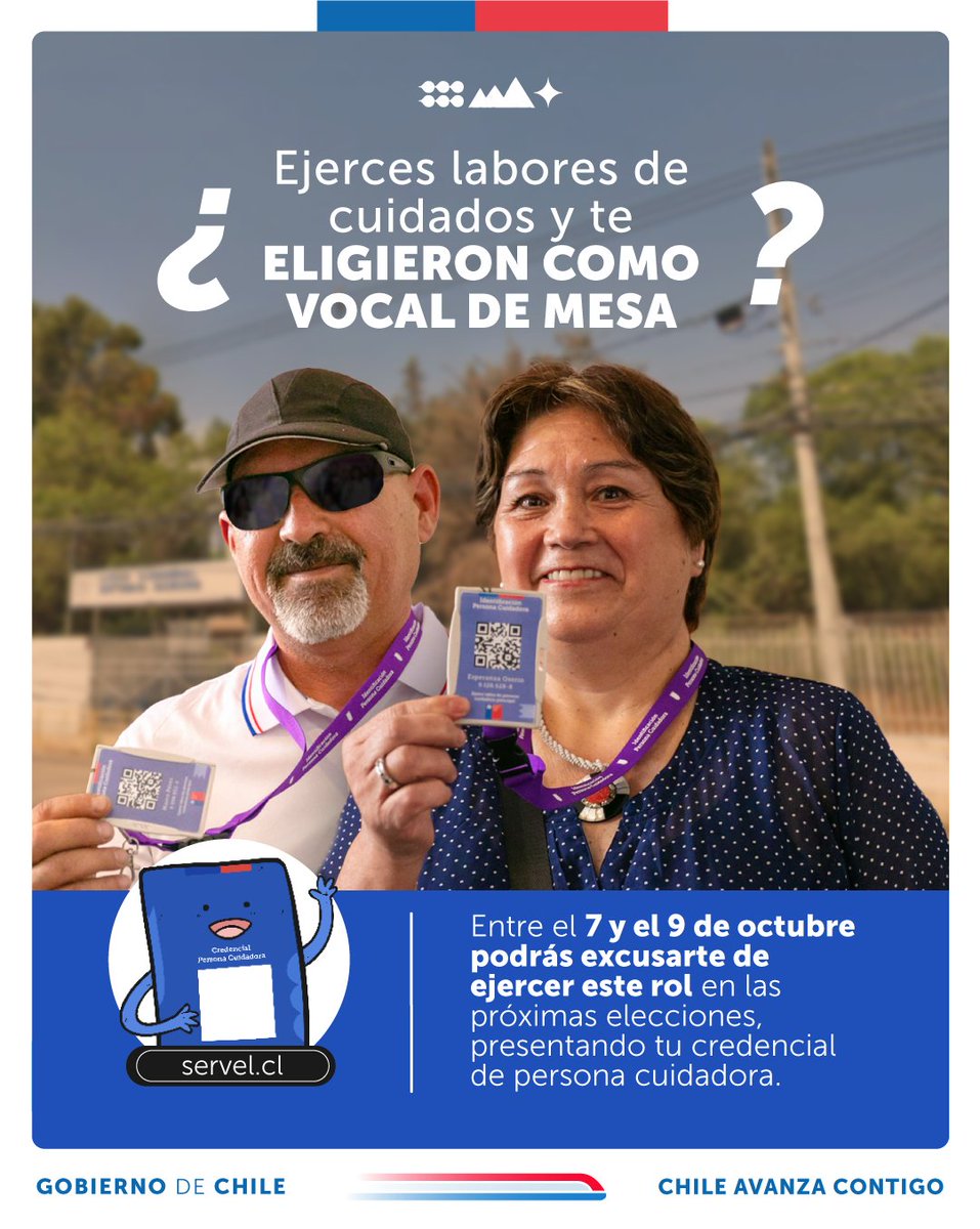 ¿Ejerces labores de cuidados y te eligieron como vocal de mesa? Entre el 7 y 9 de octubre podrás excusarte de ejercer este rol en las próximas elecciones, presentando tu credencial de persona cuidadora.
