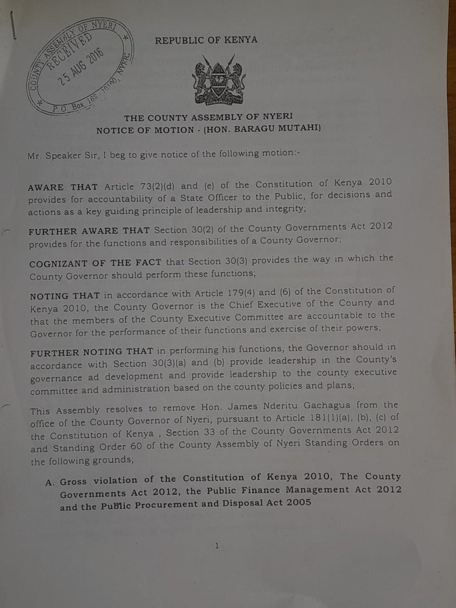 Terriz_Sam's tweet photo. Just FYI- In 2016, Nderitu Gachagua was impeached by Nyeri Members of County Assembly (MCAs), with one of the key charges being the illegal refurbishment of an office. The refurbished office was located in a privately owned office block and leased at a cost of Ksh 24 million. The tender for the refurbishment was awarded to a company owned by Rigathi Gachagua, and the renovation took one year to complete. #ByeByeGachagua