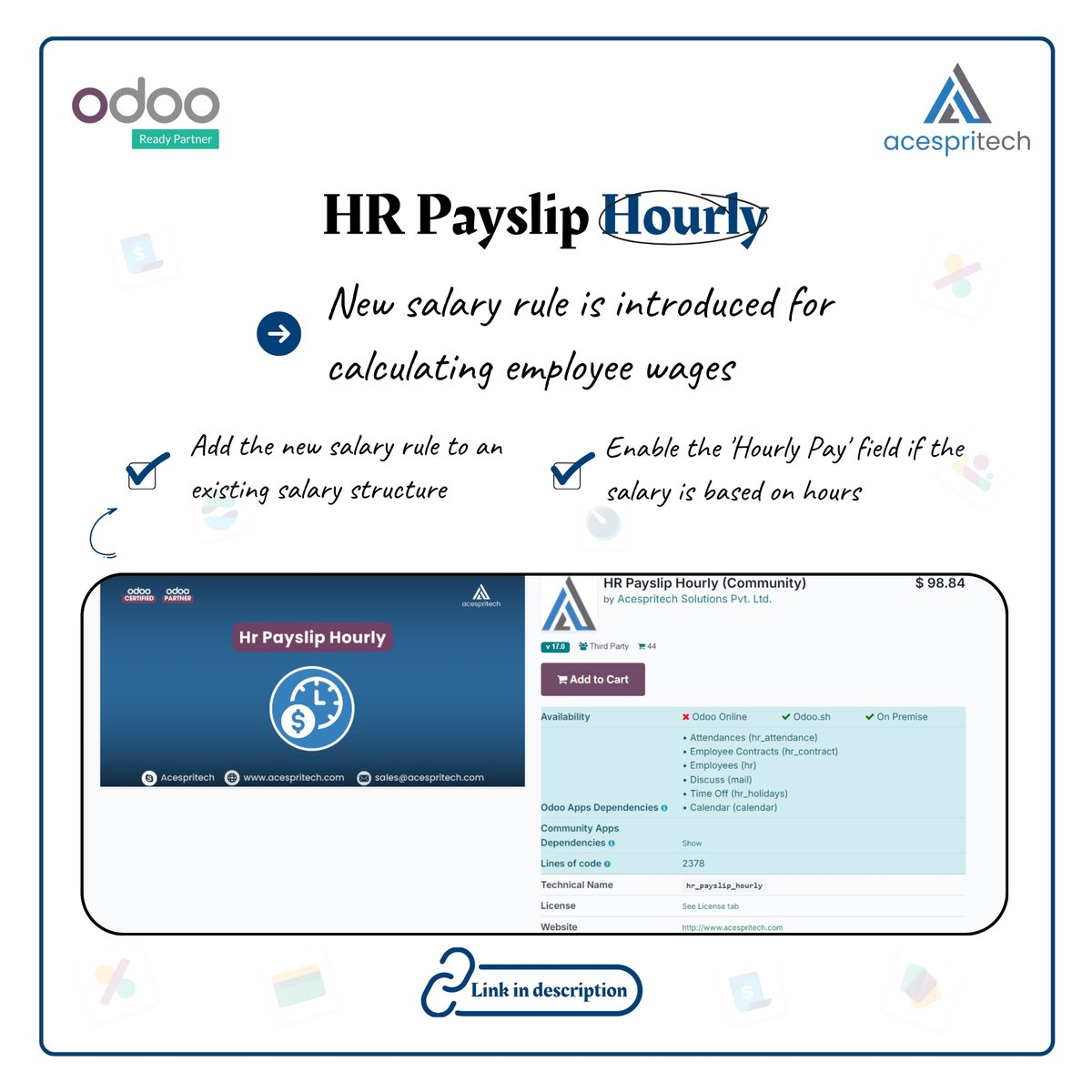 acespritech's tweet image. Generate employee payslips based on working hours! ⏱️
HR Payslip Hourly calculate hours directly from attendance for accurate payroll.
Tap the link
🌐 bit.ly/3zCXavW
📧 sales@acespritech.com
#odoo17 #odoomodule #odooapps #hrpayslip #hourlypay #hrmanagement